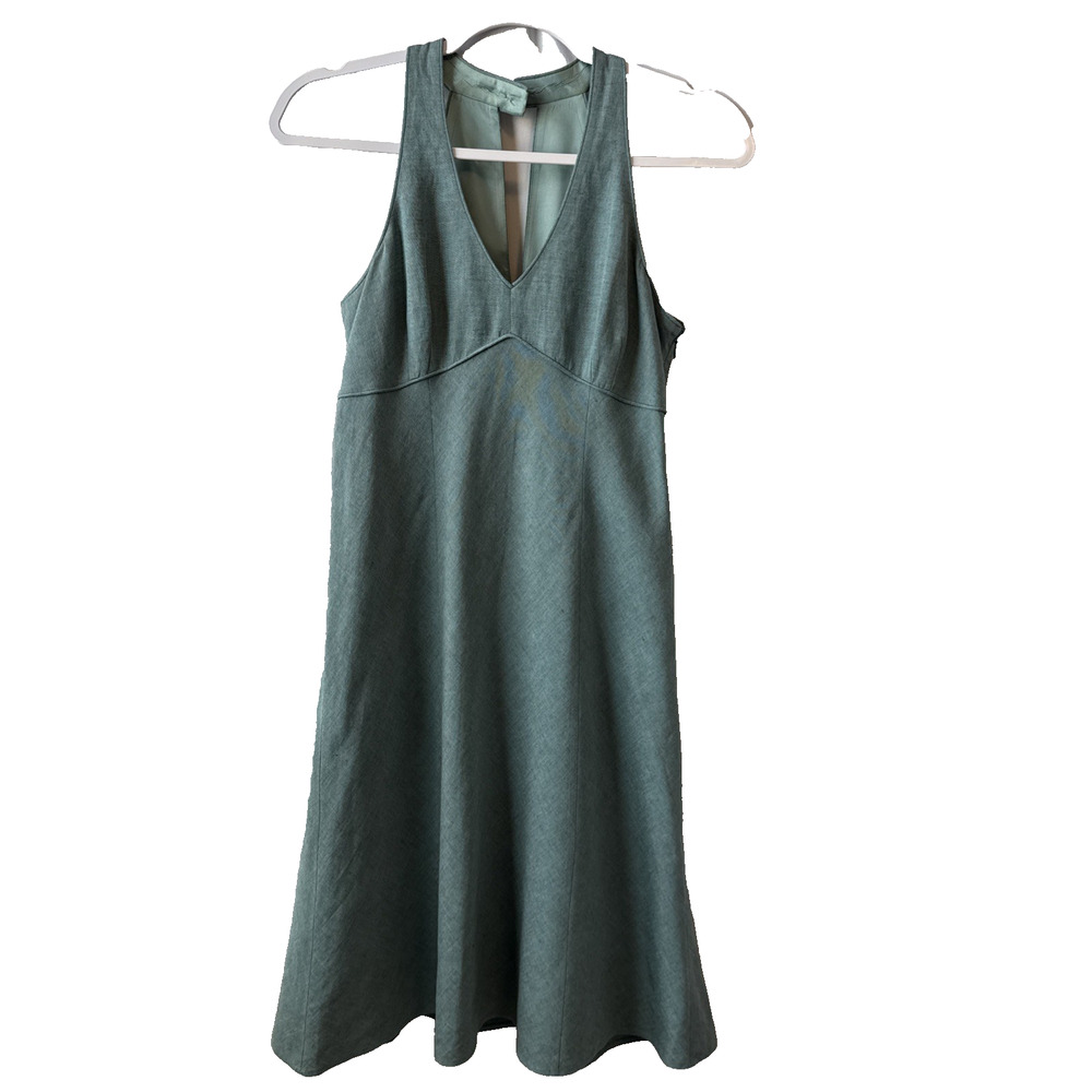 Loft Women's 4P Y2K Babydoll Halter Linen Rayon Lined Green Dress Boho Fairy‎